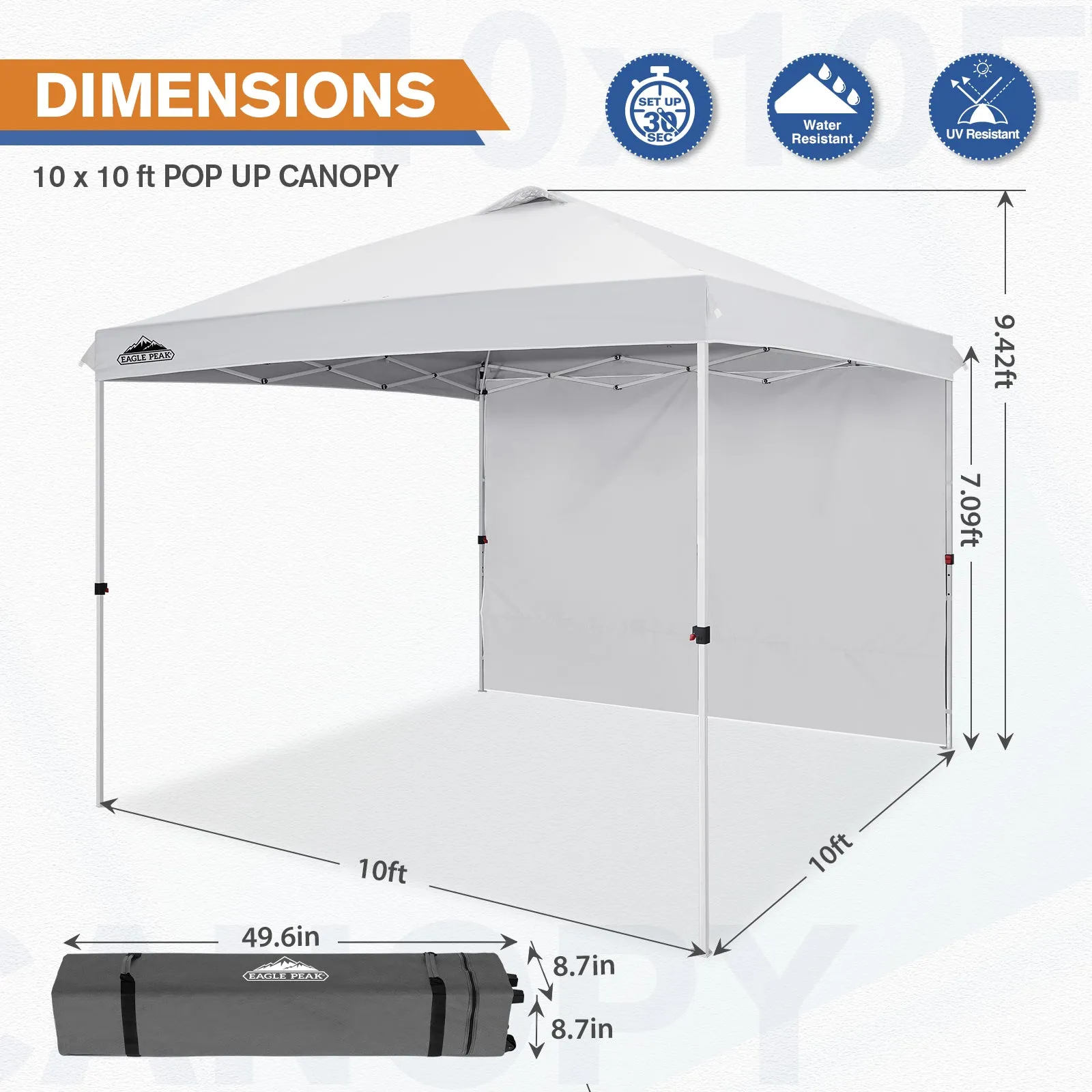 10x10 Commercial Pop up Canopy with 1 Sidewall