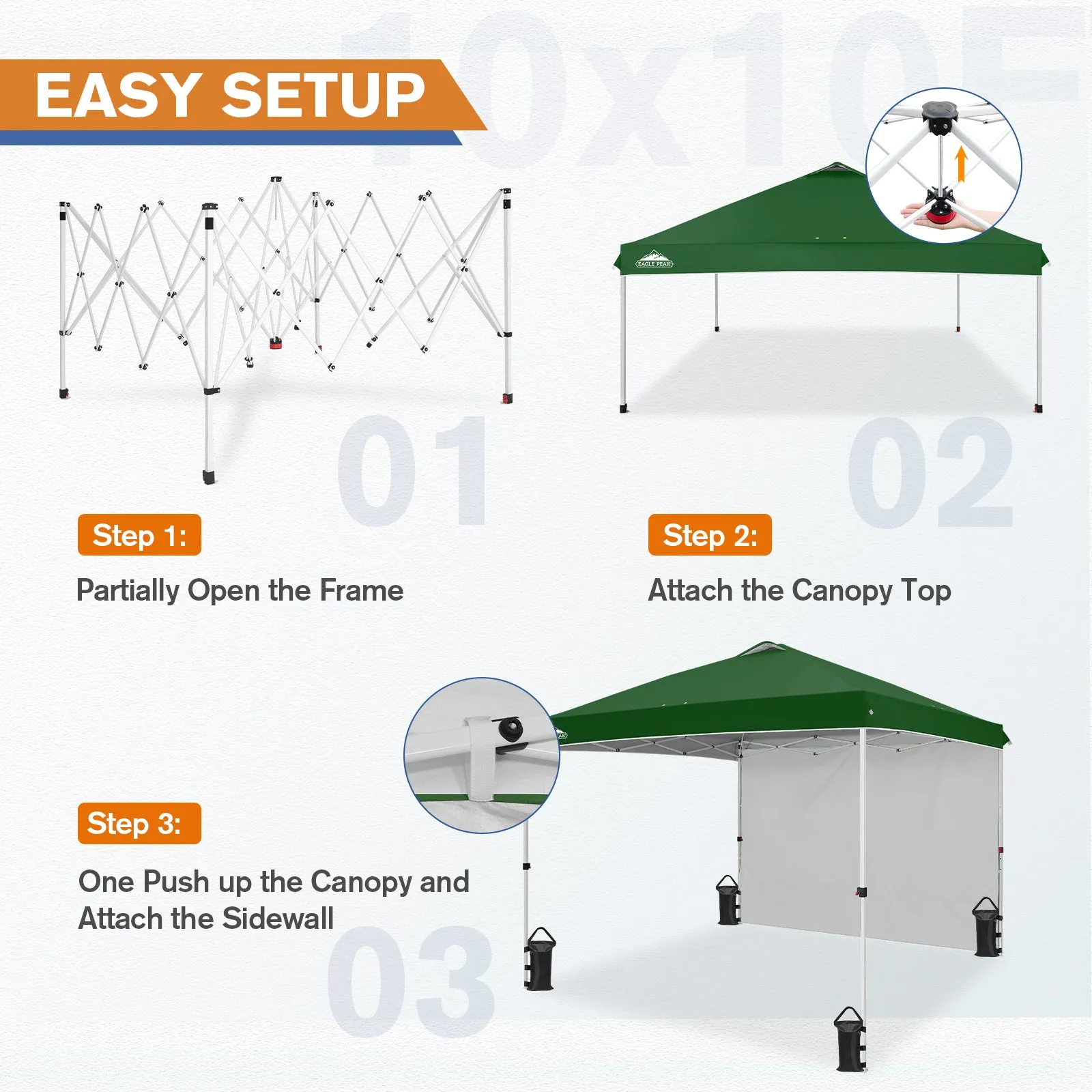 10x10 Commercial Pop up Canopy with 1 Sidewall