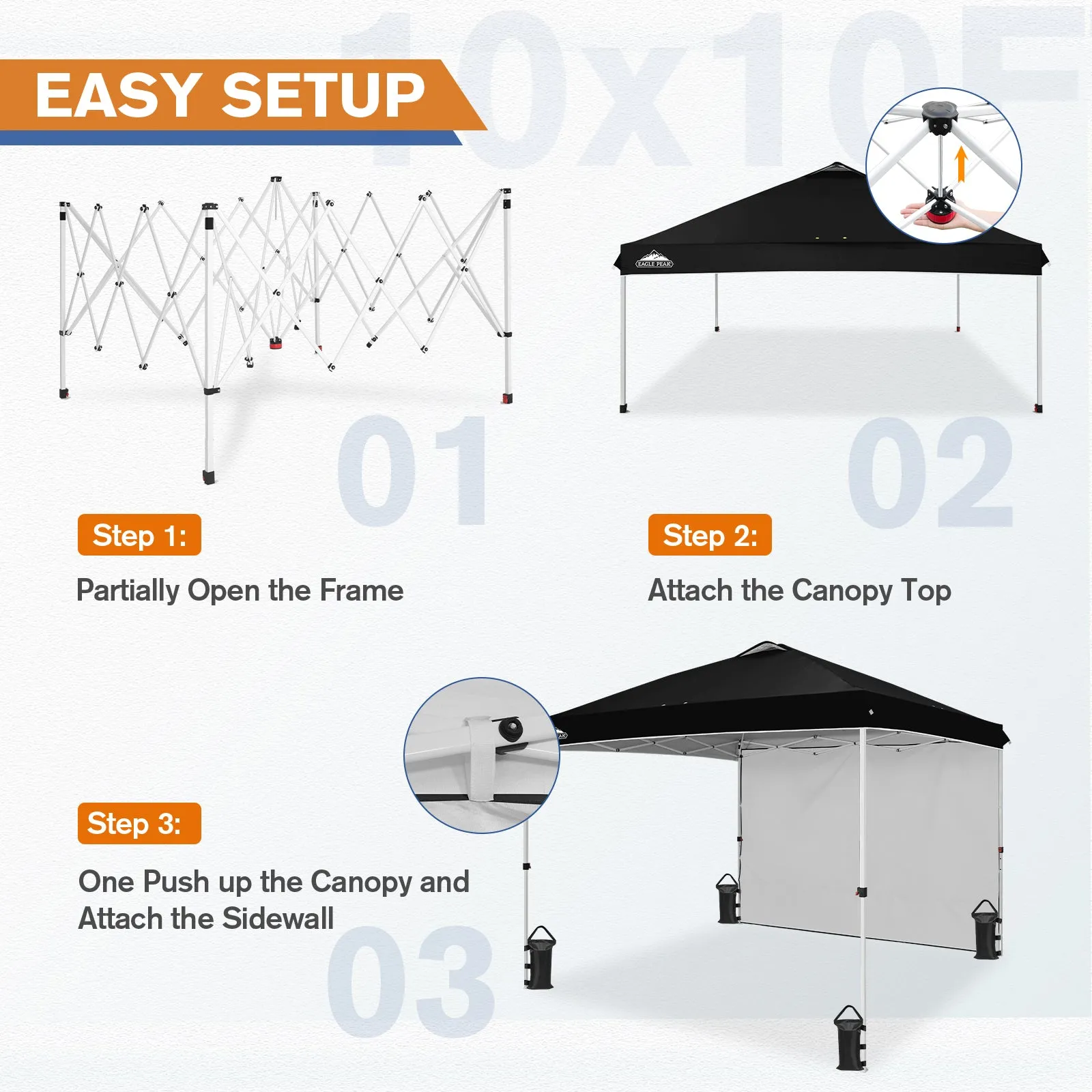 10x10 Commercial Pop up Canopy with 1 Sidewall