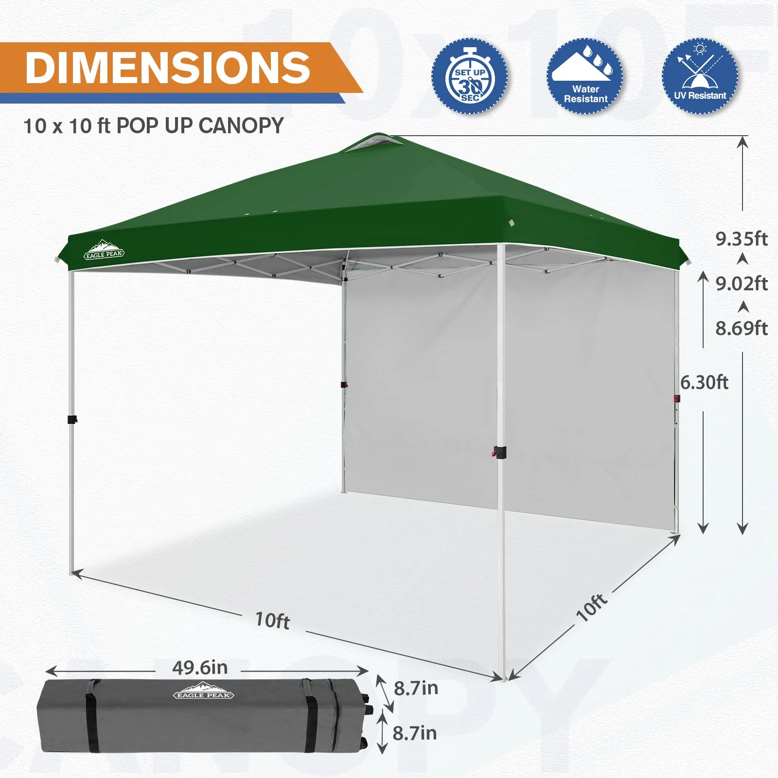 10x10 Commercial Pop up Canopy with 1 Sidewall