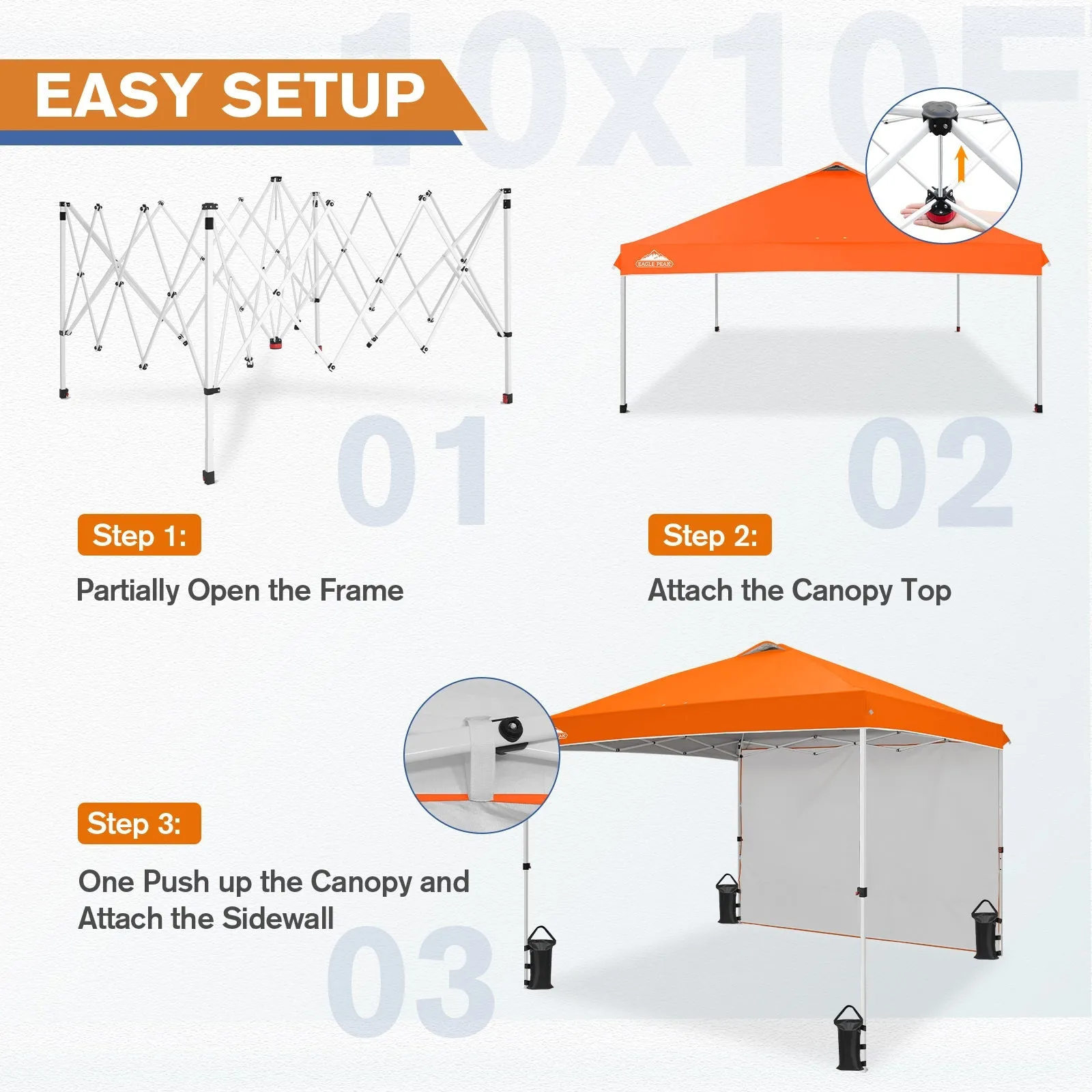 10x10 Commercial Pop up Canopy with 1 Sidewall