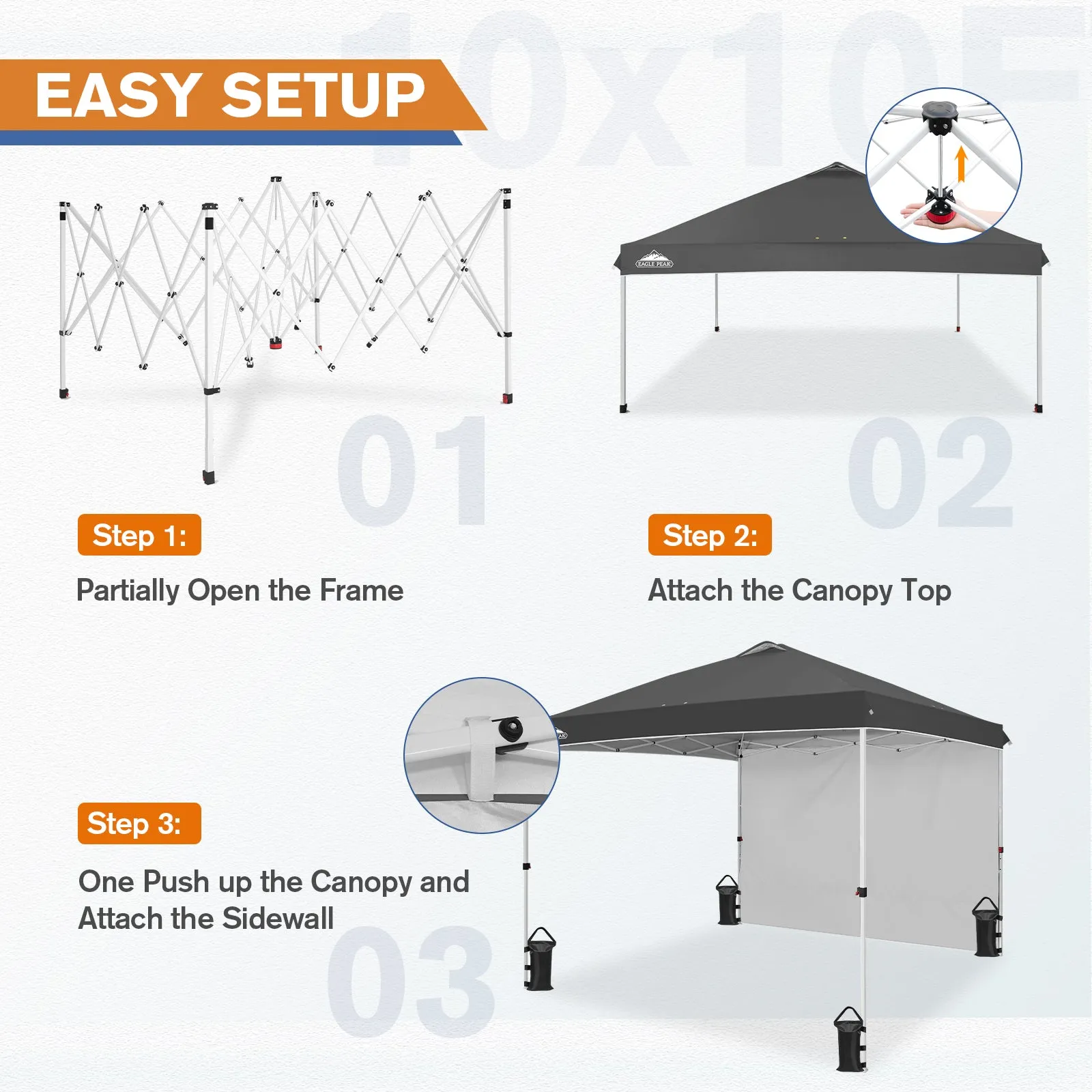 10x10 Commercial Pop up Canopy with 1 Sidewall