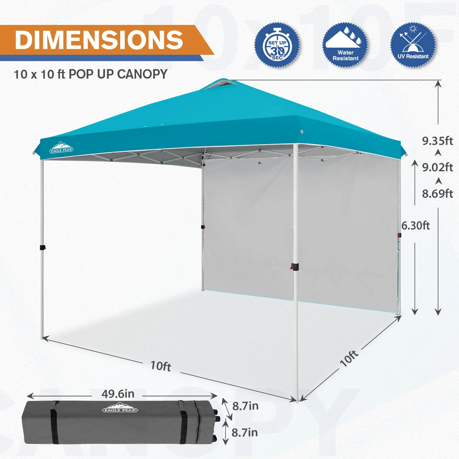 10x10 Commercial Pop up Canopy with 1 Sidewall