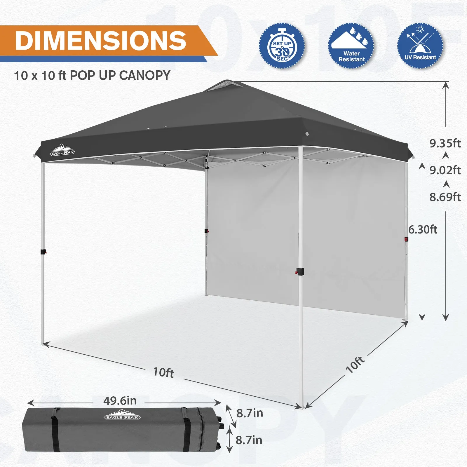 10x10 Commercial Pop up Canopy with 1 Sidewall