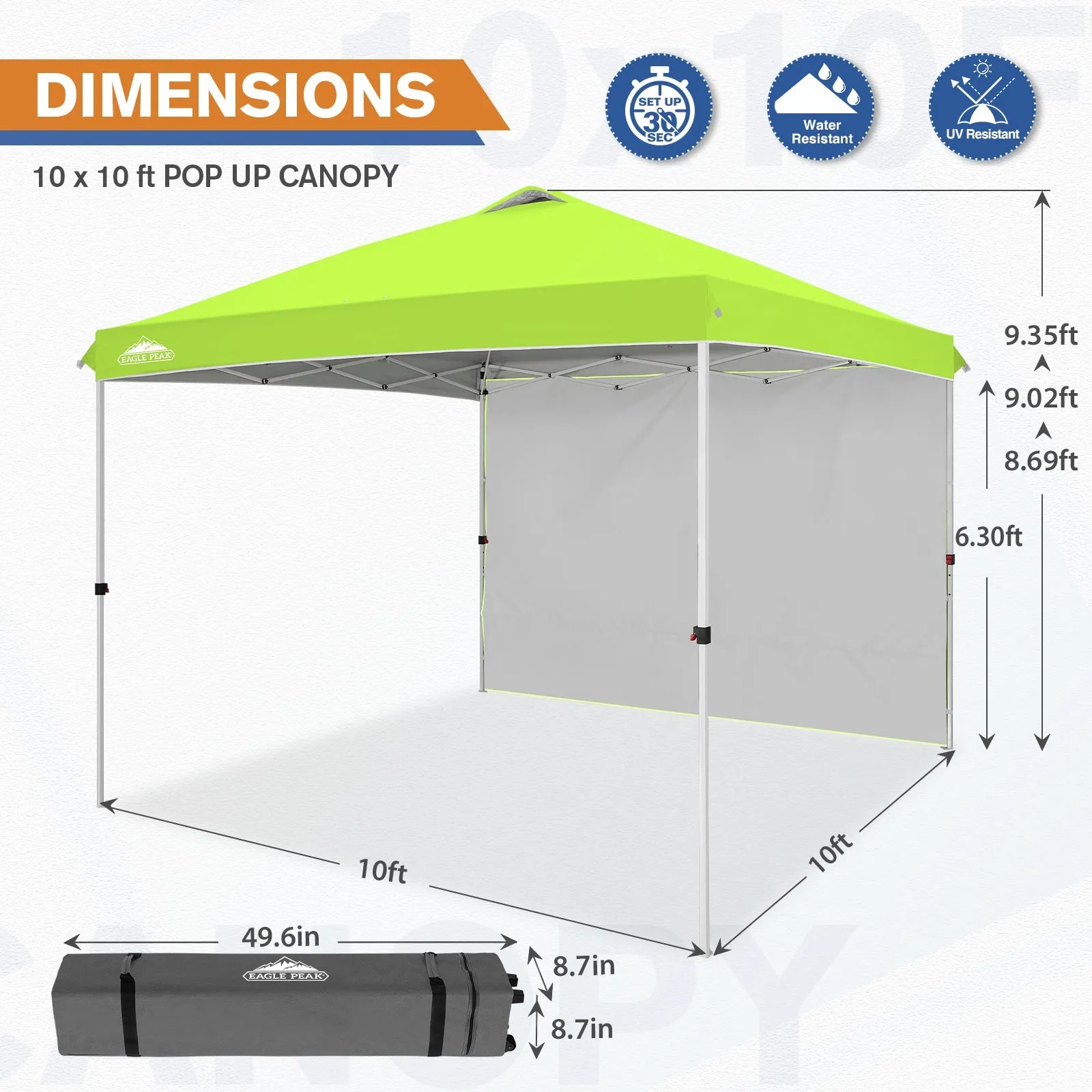 10x10 Commercial Pop up Canopy with 1 Sidewall
