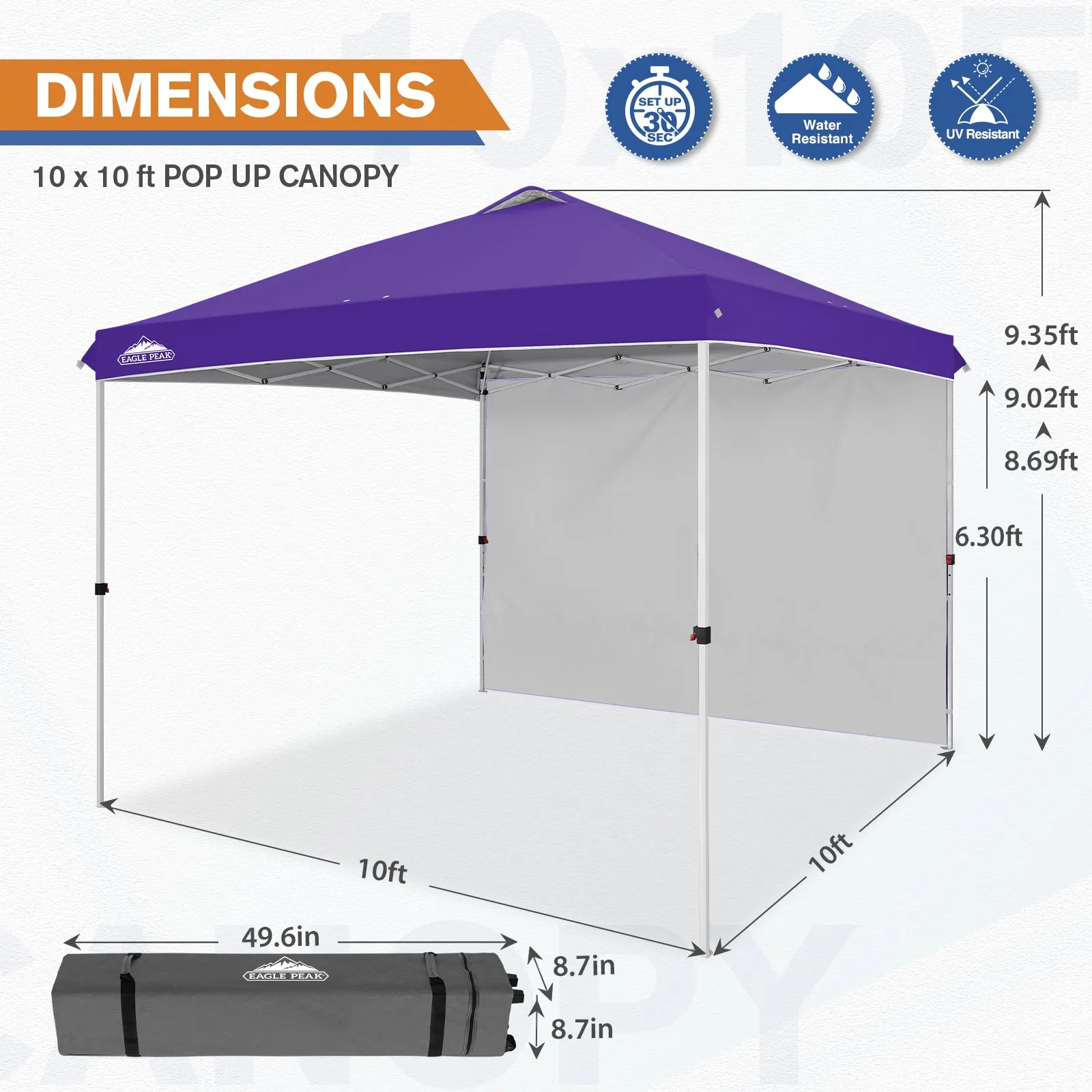 10x10 Commercial Pop up Canopy with 1 Sidewall