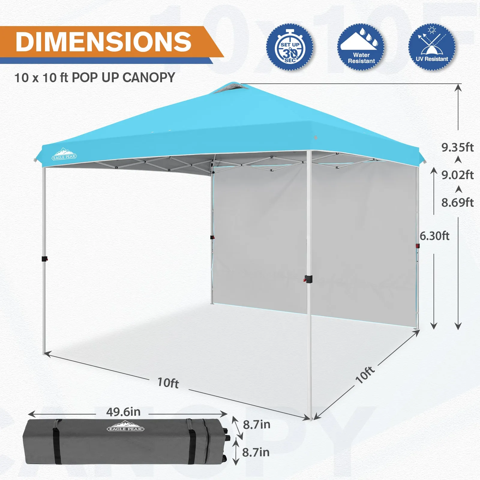 10x10 Commercial Pop up Canopy with 1 Sidewall