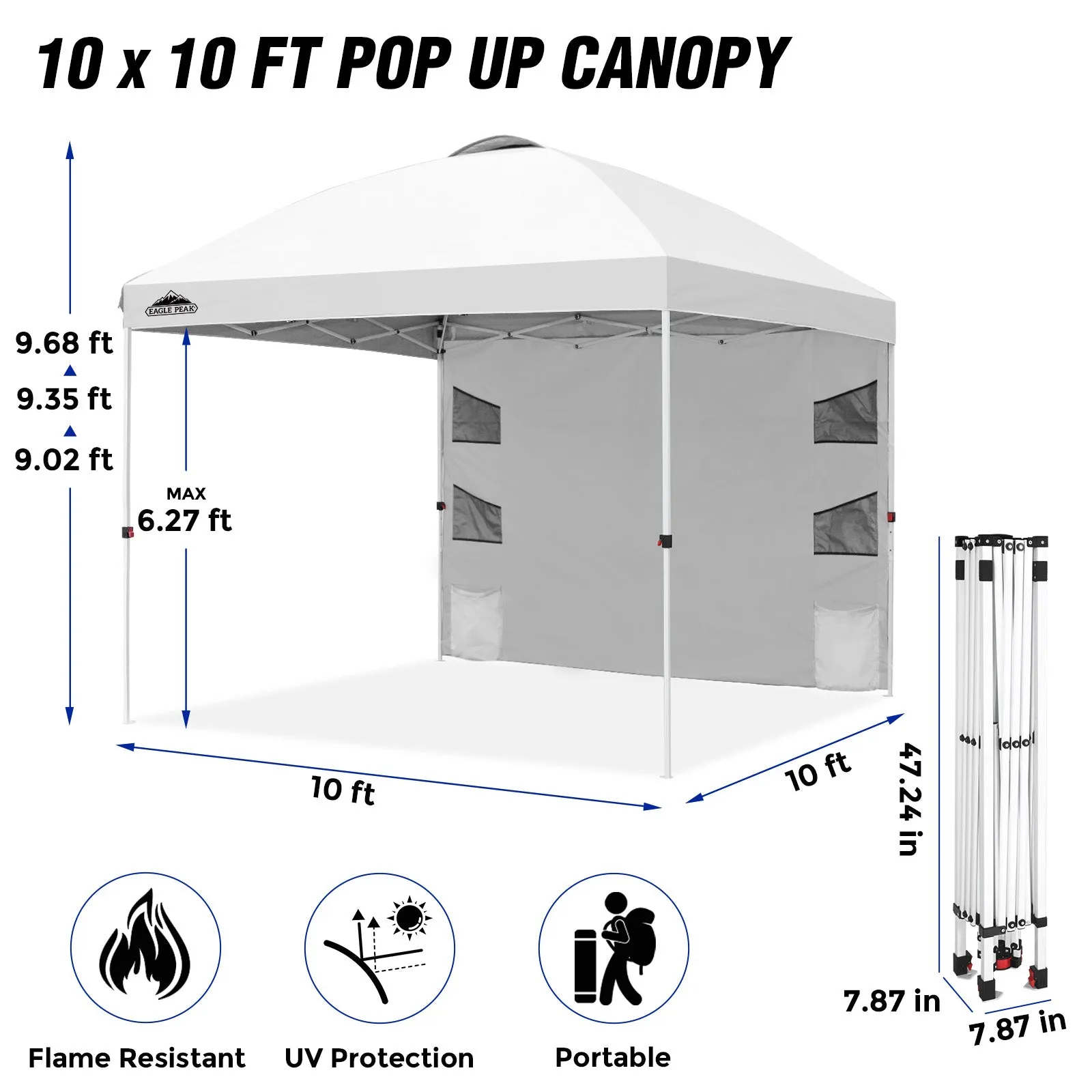 10x10 ft Pop Up Canopy Tent with Sidewall