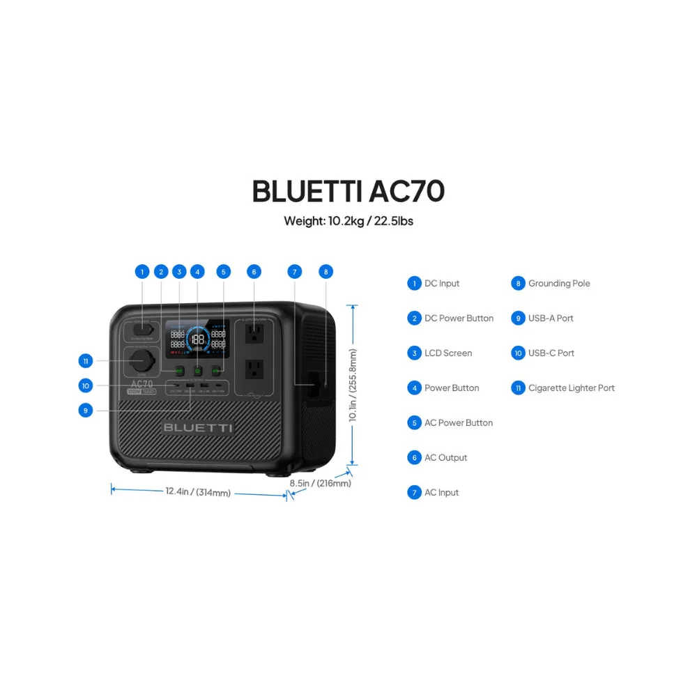 BLUETTI AC70 Portable Power Station | 1000W 768Wh