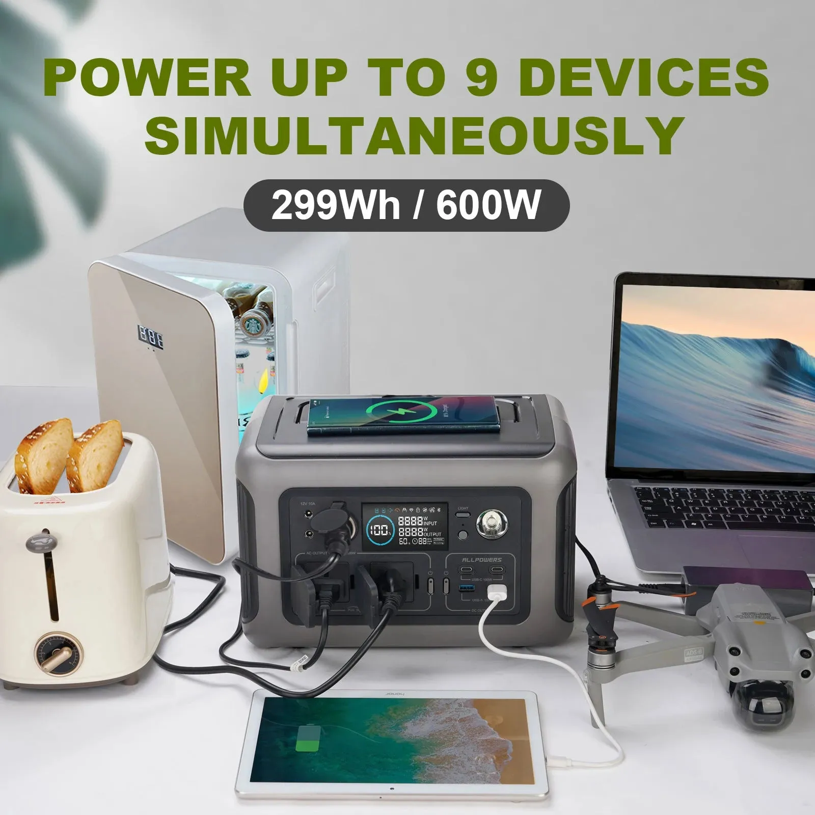 Flexible Solar Charger 100W/200W Monocrystalline Panel 299Wh 600W Powerstation