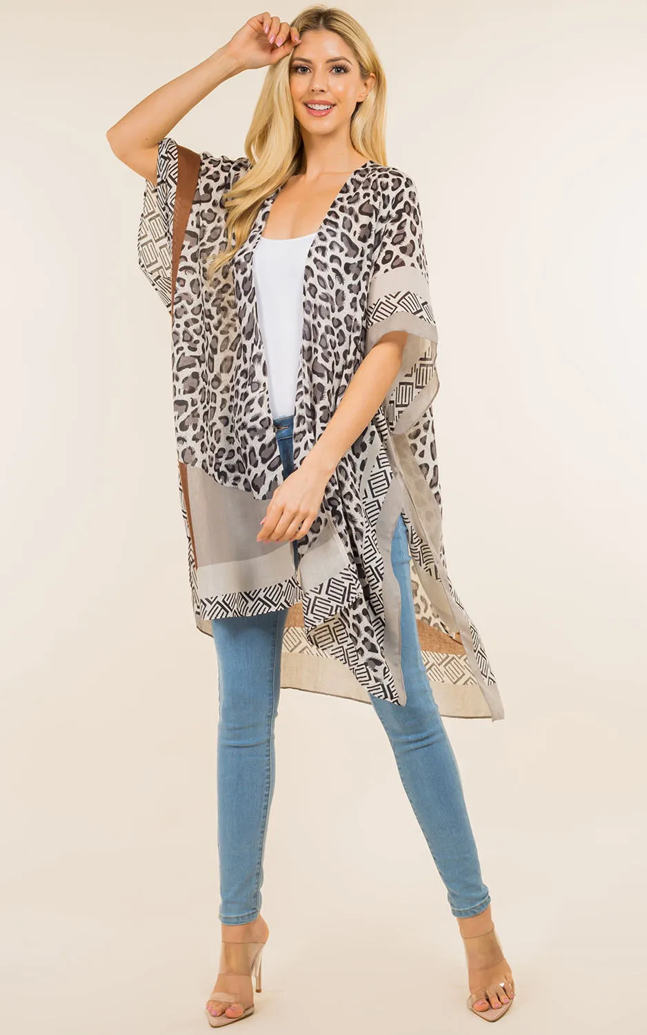 KP0004 Leopard Print Kimono Cover Up