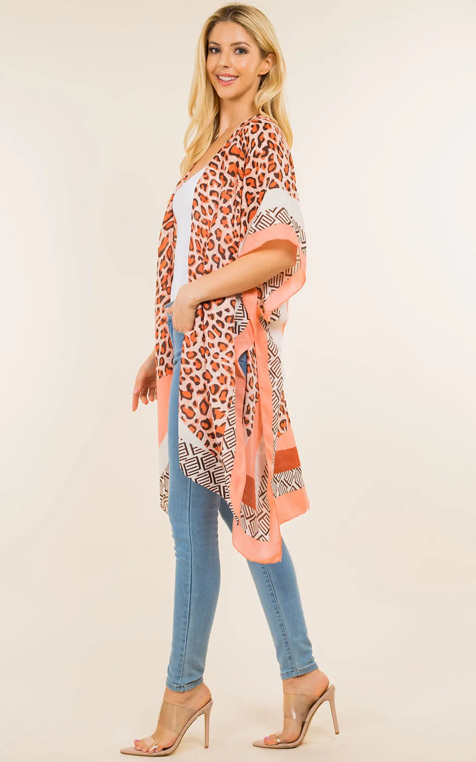 KP0004 Leopard Print Kimono Cover Up