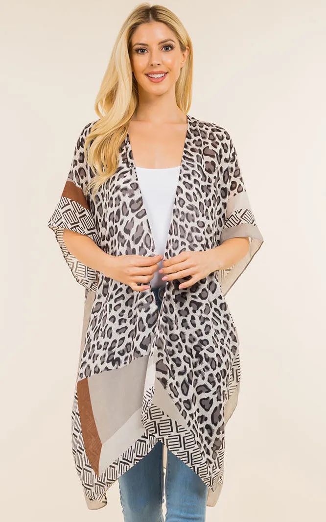 KP0004 Leopard Print Kimono Cover Up