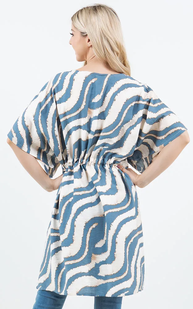 KP5512 Wavy Stripes Print Kimono Cover Up