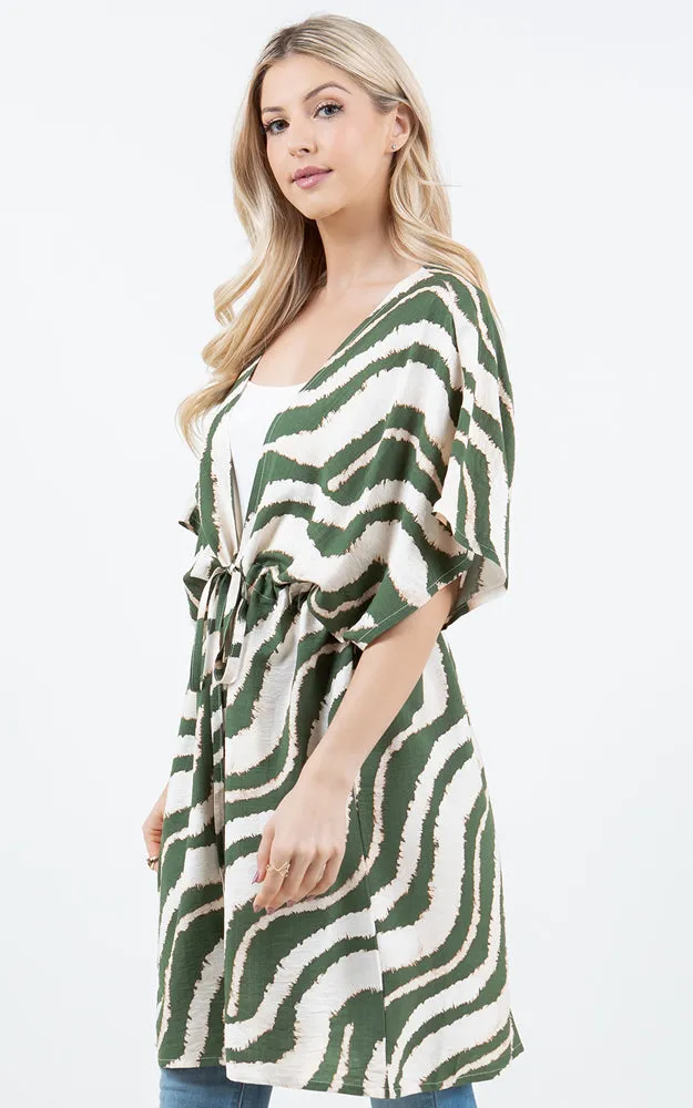 KP5512 Wavy Stripes Print Kimono Cover Up