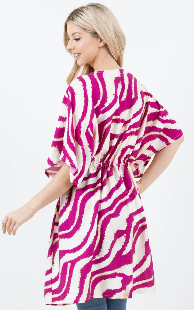 KP5512 Wavy Stripes Print Kimono Cover Up