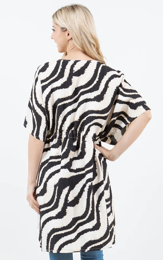 KP5512 Wavy Stripes Print Kimono Cover Up