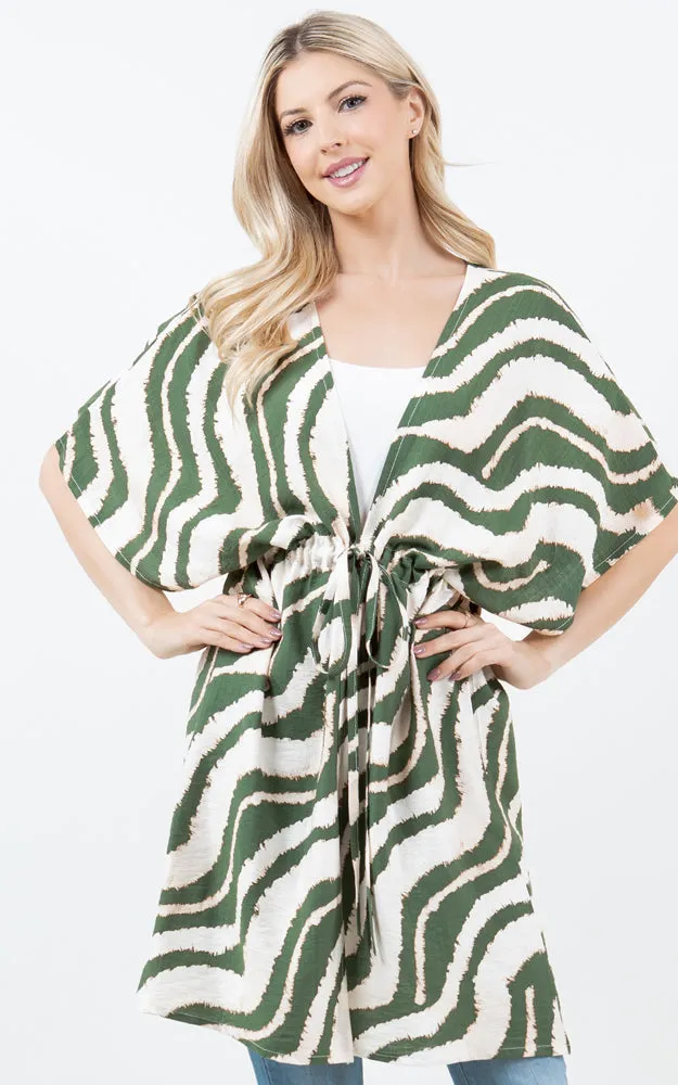 KP5512 Wavy Stripes Print Kimono Cover Up