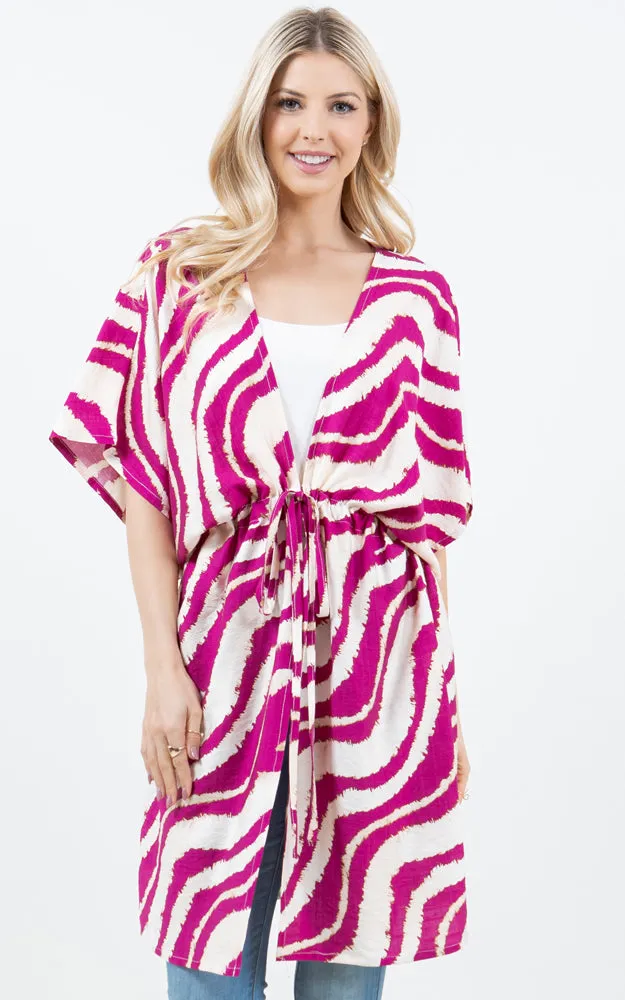 KP5512 Wavy Stripes Print Kimono Cover Up
