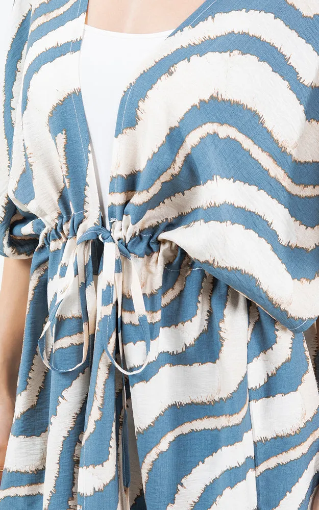 KP5512 Wavy Stripes Print Kimono Cover Up