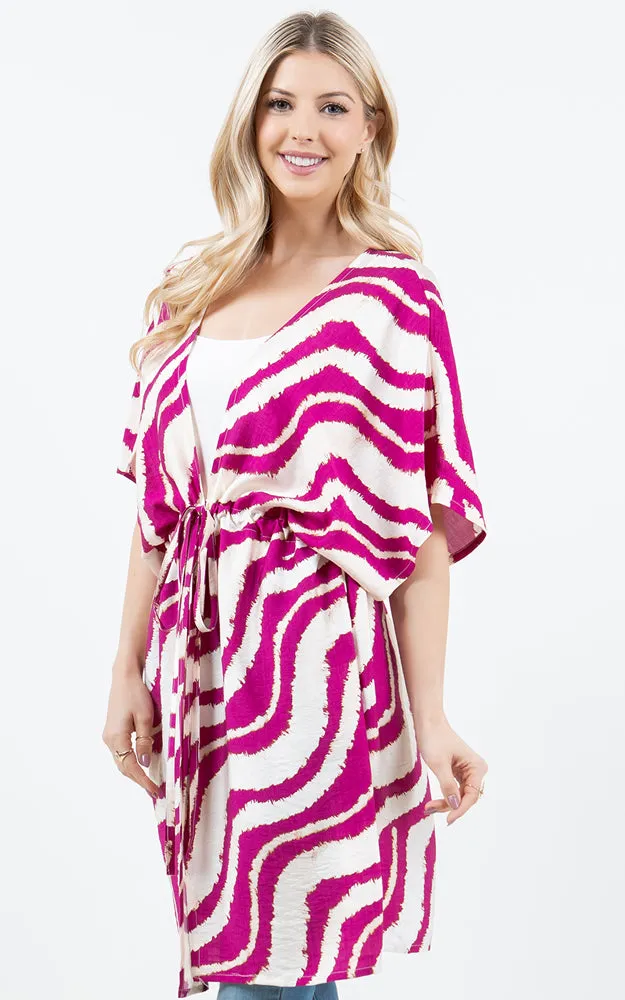 KP5512 Wavy Stripes Print Kimono Cover Up