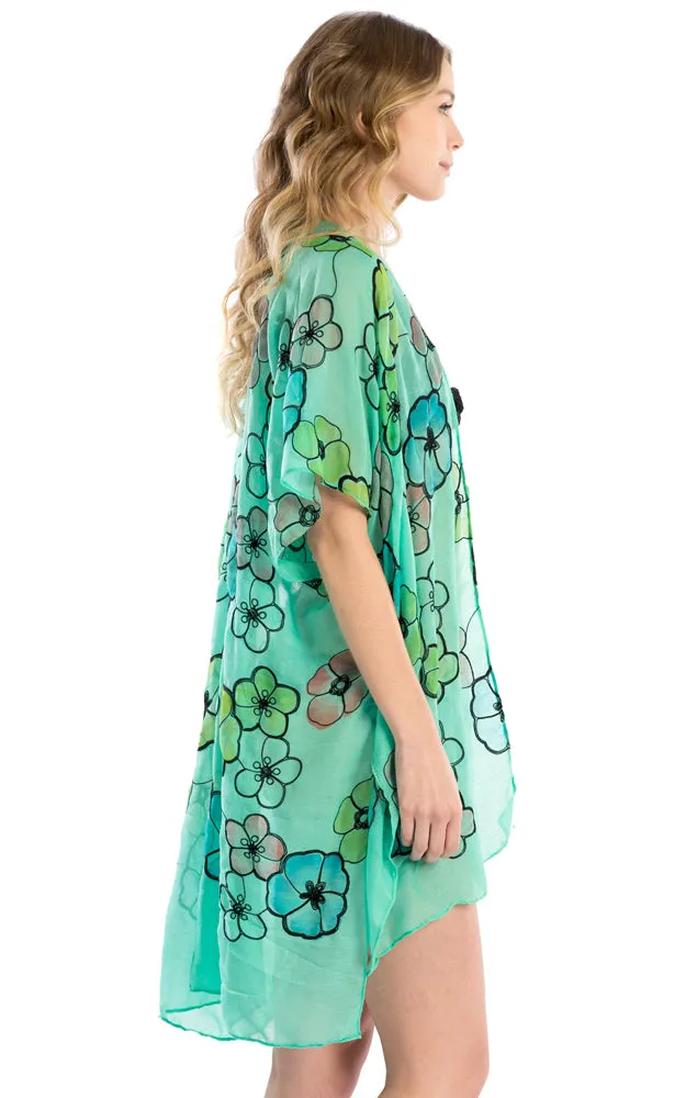 LOF825 Embroidery Floral Design Cover Up Kimono