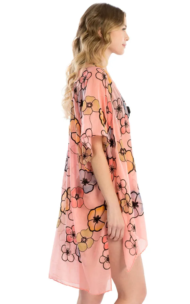 LOF825 Embroidery Floral Design Cover Up Kimono