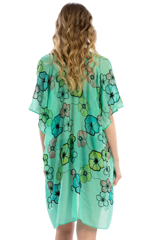 LOF825 Embroidery Floral Design Cover Up Kimono