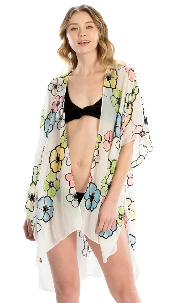 LOF825 Embroidery Floral Design Cover Up Kimono