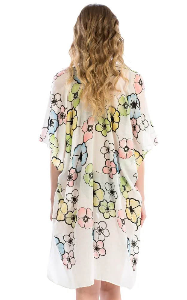 LOF825 Embroidery Floral Design Cover Up Kimono