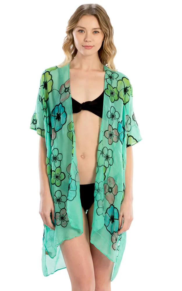 LOF825 Embroidery Floral Design Cover Up Kimono