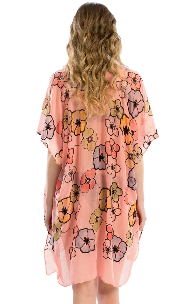 LOF825 Embroidery Floral Design Cover Up Kimono