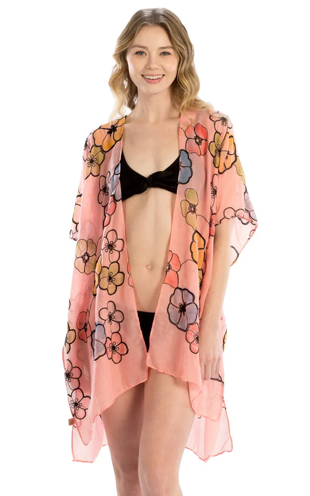 LOF825 Embroidery Floral Design Cover Up Kimono
