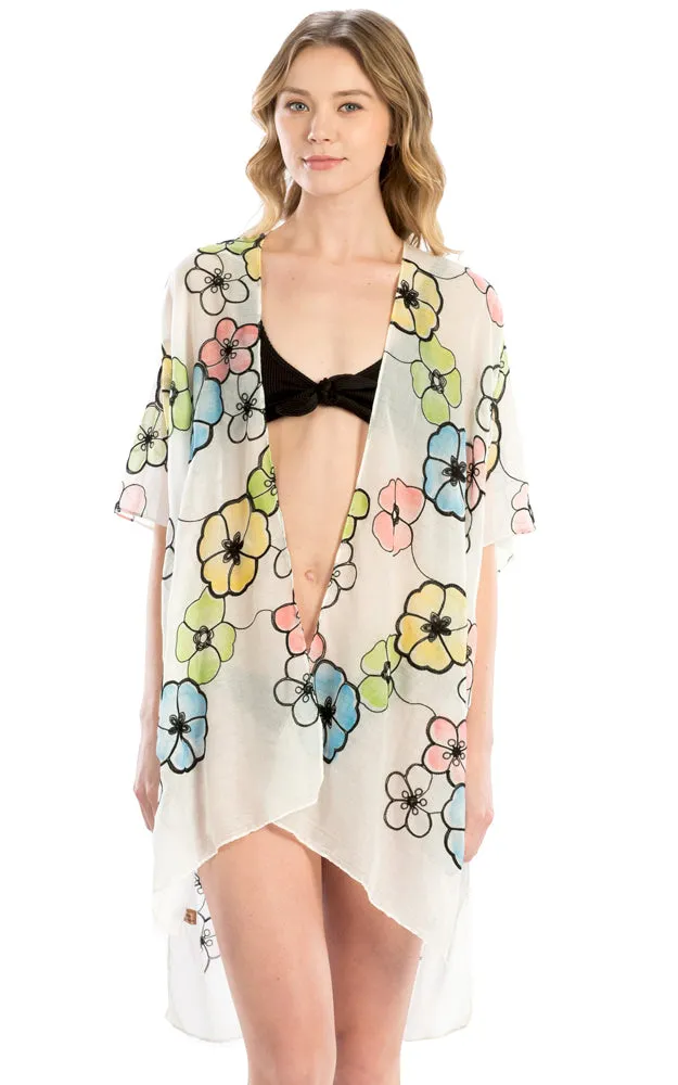 LOF825 Embroidery Floral Design Cover Up Kimono