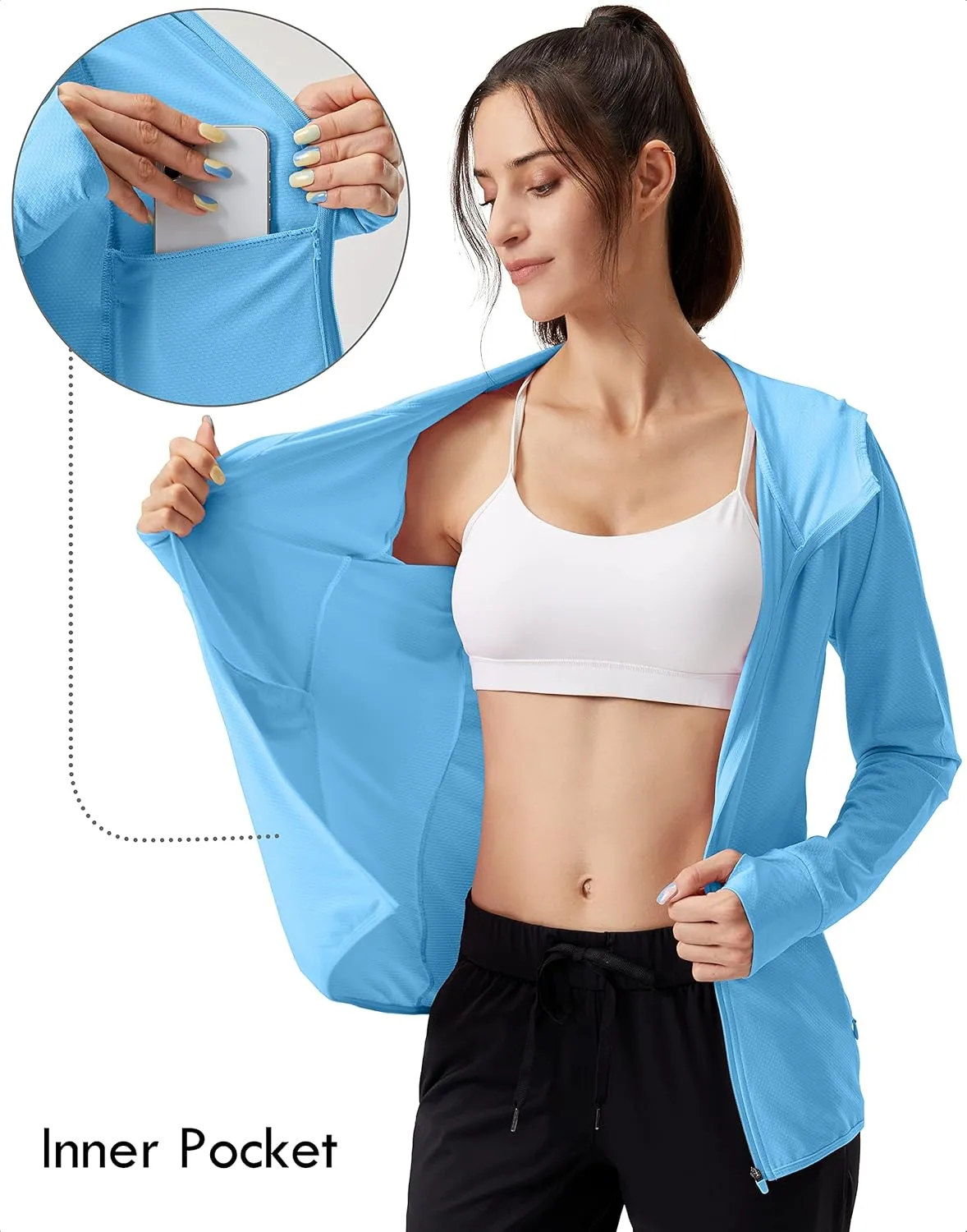 Soothfeel Women's UPF 50  Sun Protection Hoodie Jacket Lightweight Long Sleeve Sun Shirt for Women with Pocket Hiking Outdoor